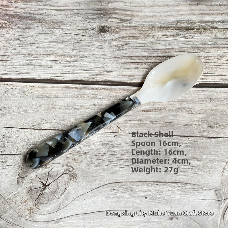 Set ceramic tacâm cu lingură, furculiță și cuțit, cu insertii din scoici și perle pentru desert, premium retro.