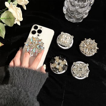 Suport de birou pentru telefon MagSafe, magnetic, retractabil, cu ornamente din cristale și perle, din plastic, stil universal