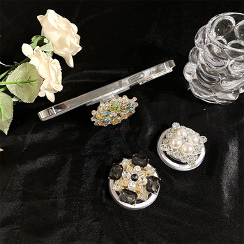 Suport de birou pentru telefon MagSafe, magnetic, retractabil, cu ornamente din cristale și perle, din plastic, stil universal