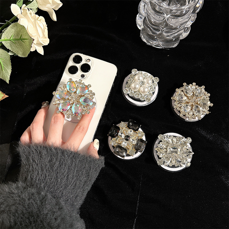 Suport de birou pentru telefon MagSafe, magnetic, retractabil, cu ornamente din cristale și perle, din plastic, stil universal