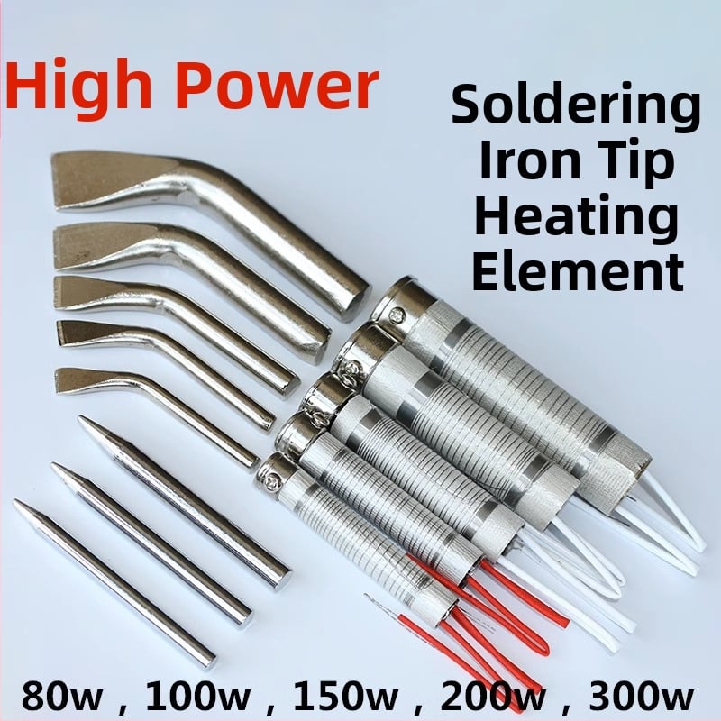 Be švino litavimo galvutė – išlenkta ir smaigio galu, varinė elektroplatinė danga, maksimali galia 300W, temperatūros diapazonas 480°C