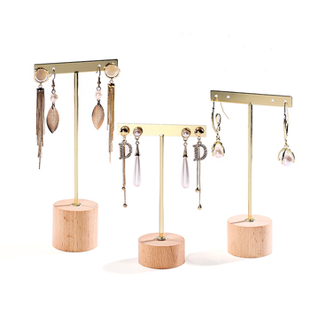 Στήριγμα προβολής σκουλαρικιών, ξύλο + μέταλλο, σχήμα Τ, σχέδιο από σίδηρο, μονόροφο, κοριτσίστικο στυλ