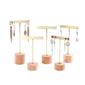 Στήριγμα προβολής σκουλαρικιών, ξύλο + μέταλλο, σχήμα Τ, σχέδιο από σίδηρο, μονόροφο, κοριτσίστικο στυλ