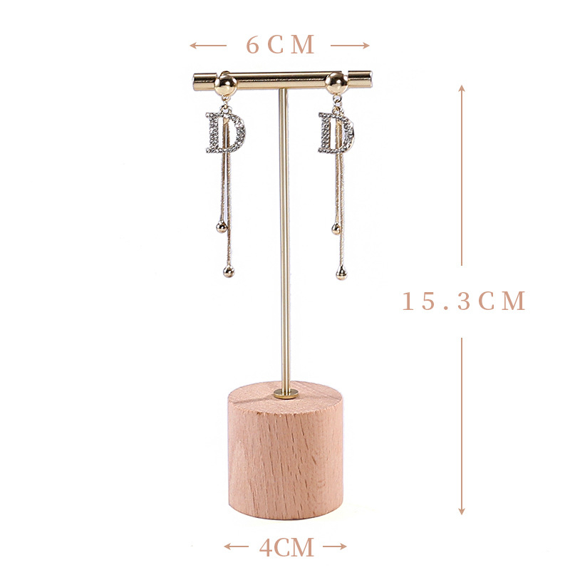 Στήριγμα προβολής σκουλαρικιών, ξύλο + μέταλλο, σχήμα Τ, σχέδιο από σίδηρο, μονόροφο, κοριτσίστικο στυλ