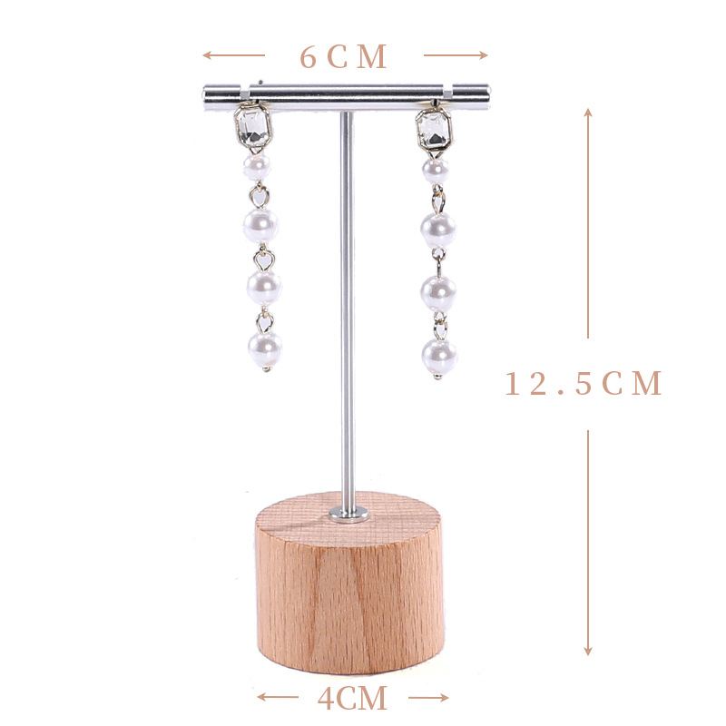 Στήριγμα προβολής σκουλαρικιών, ξύλο + μέταλλο, σχήμα Τ, σχέδιο από σίδηρο, μονόροφο, κοριτσίστικο στυλ