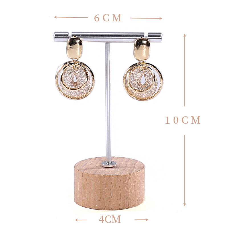 Στήριγμα προβολής σκουλαρικιών, ξύλο + μέταλλο, σχήμα Τ, σχέδιο από σίδηρο, μονόροφο, κοριτσίστικο στυλ