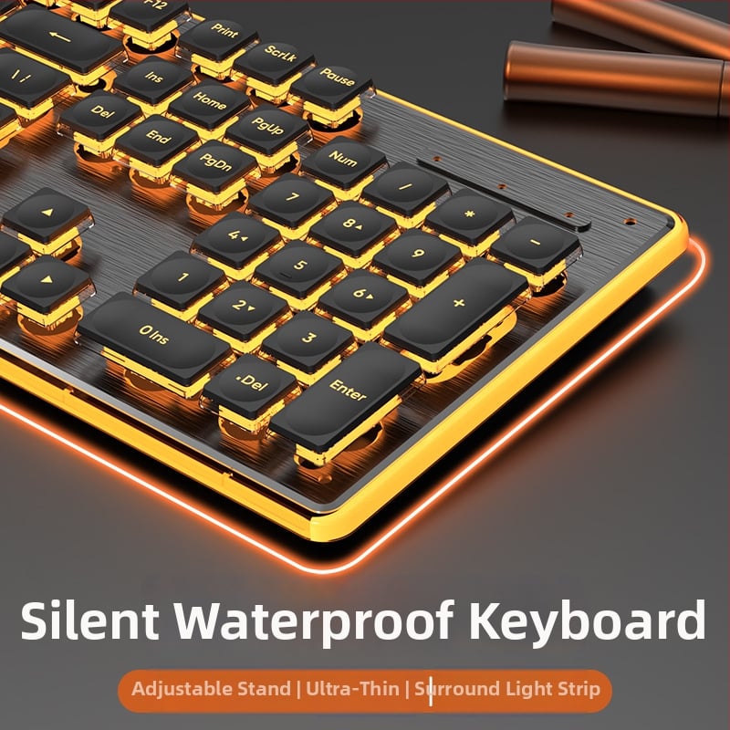 Tastatură subțire cu fir, senzație mecanică, impermeabilă, corp metalic, >98 taste