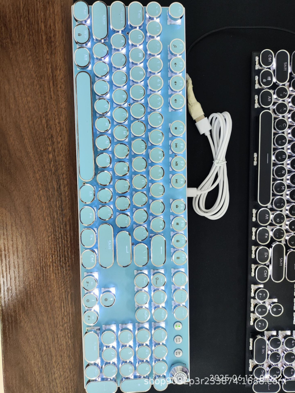 Tastatură mecanică cu iluminare RGB în trei moduri și buton multimedia electroplatinat, conectare prin cablu, 104 taste, carcasă metalică