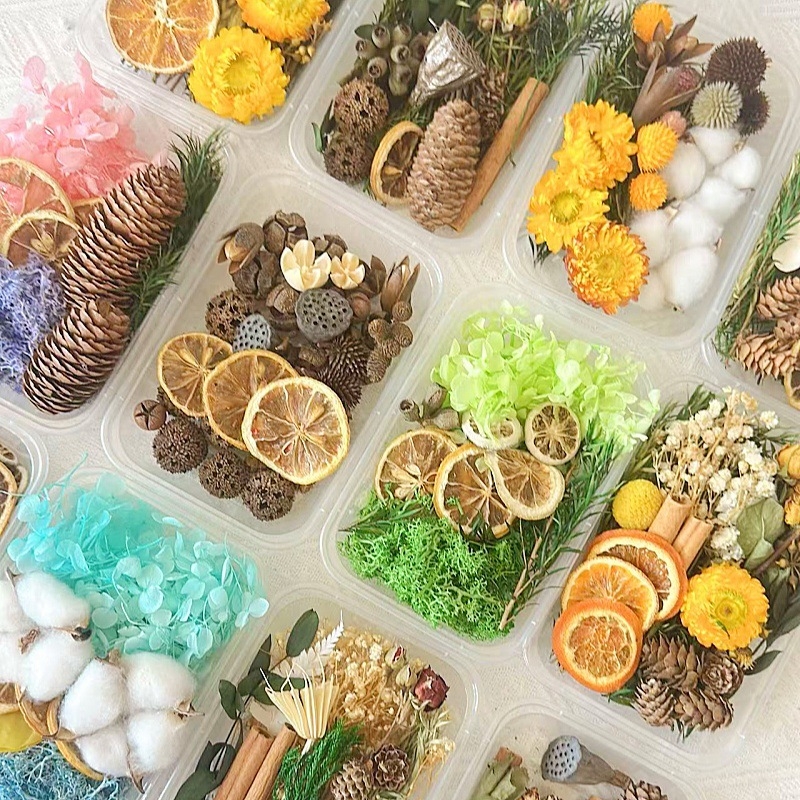 Kit materiale DIY: flori uscate, plante naturale, scorțișoară, decorațiuni lucrate manual