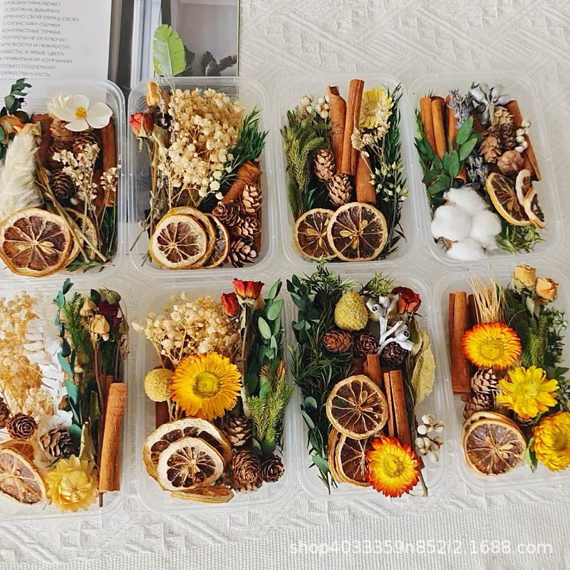 Kit materiale DIY: flori uscate, plante naturale, scorțișoară, decorațiuni lucrate manual