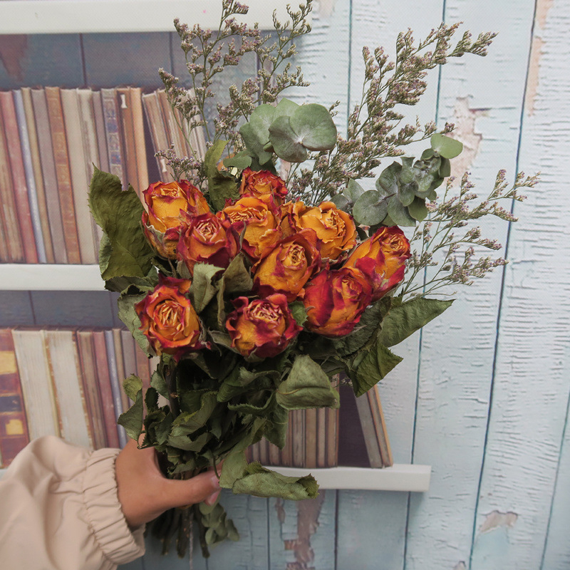 Buchet cu ramuri uscate de trandafiri pentru decor de perete, necolorat