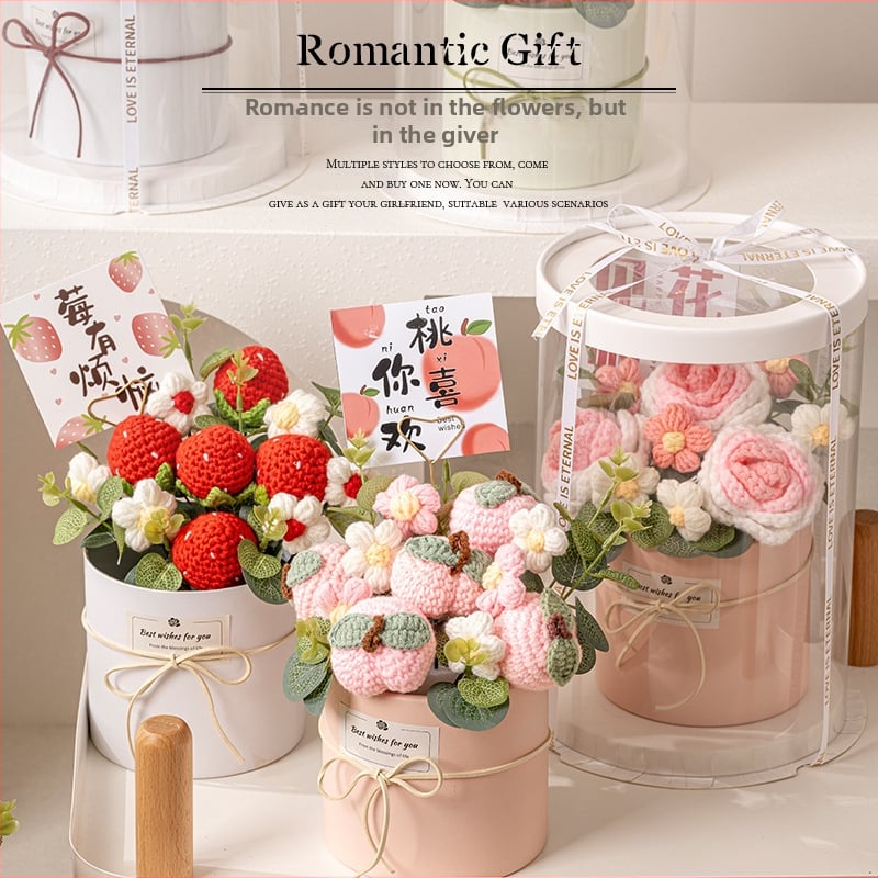 Buchet de Flori Tricotat Manual, Trandafiri Veșnici, Brand Happy Flowers, Ornament pentru Ziua Profesorului