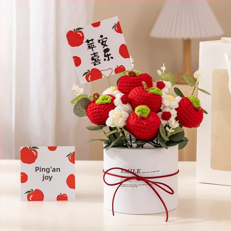 Buchet de Flori Tricotat Manual, Trandafiri Veșnici, Brand Happy Flowers, Ornament pentru Ziua Profesorului
