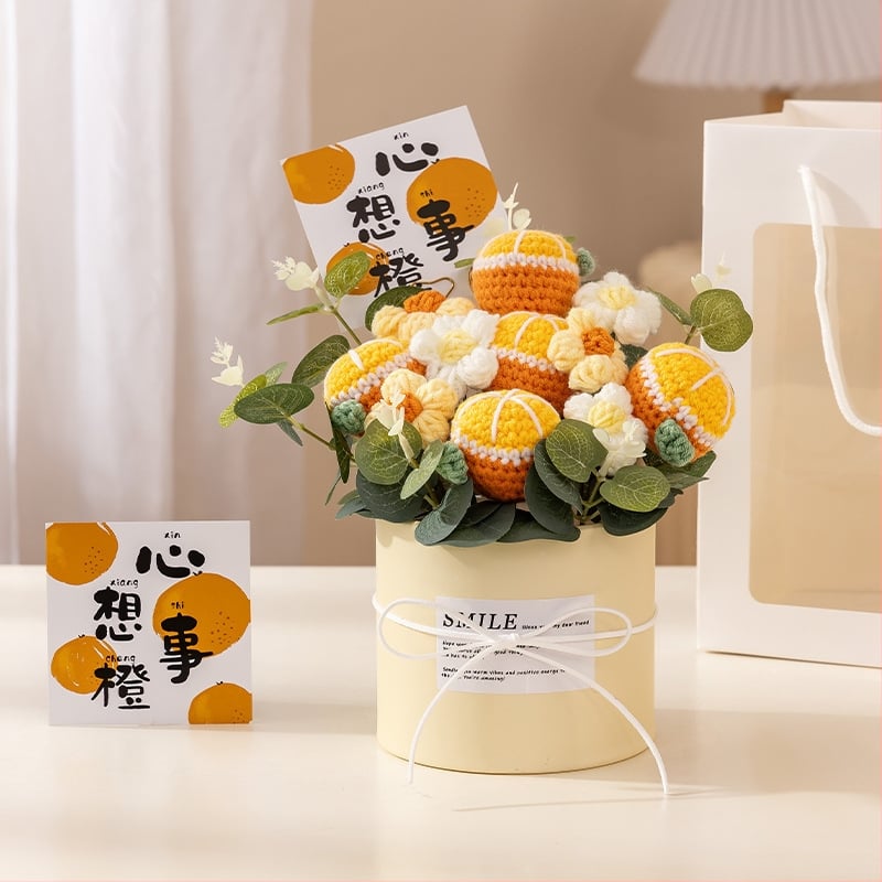 Buchet de Flori Tricotat Manual, Trandafiri Veșnici, Brand Happy Flowers, Ornament pentru Ziua Profesorului