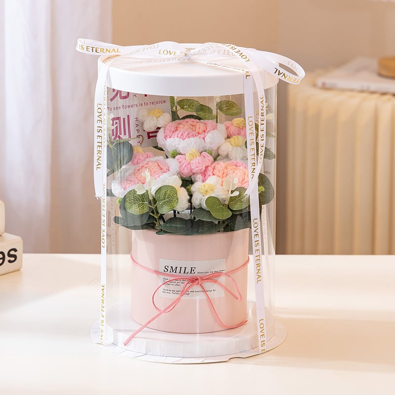 Buchet de Flori Tricotat Manual, Trandafiri Veșnici, Brand Happy Flowers, Ornament pentru Ziua Profesorului