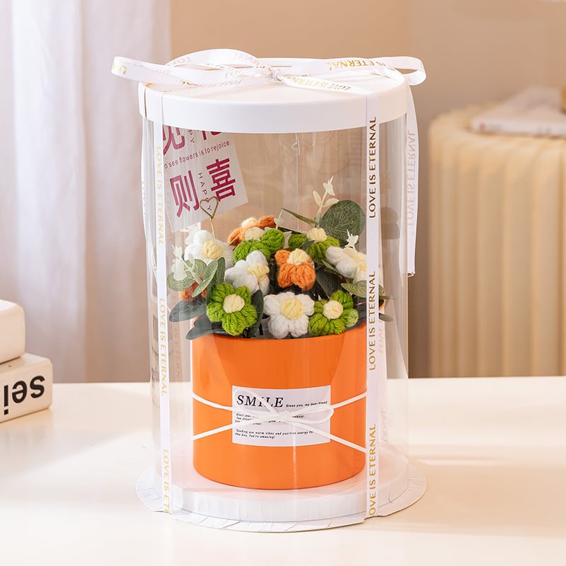 Buchet de Flori Tricotat Manual, Trandafiri Veșnici, Brand Happy Flowers, Ornament pentru Ziua Profesorului