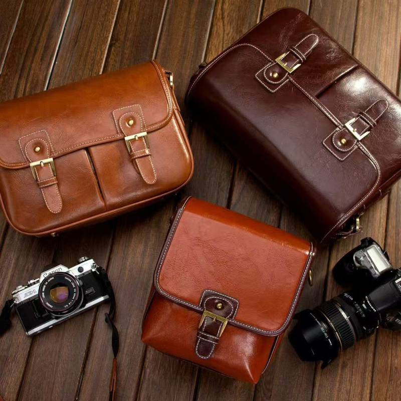 Τσάντα κάμερας SLR με αποθήκευση φακών, PU υλικό, ιμάντας αερόσφυξης, ρετρό στυλ