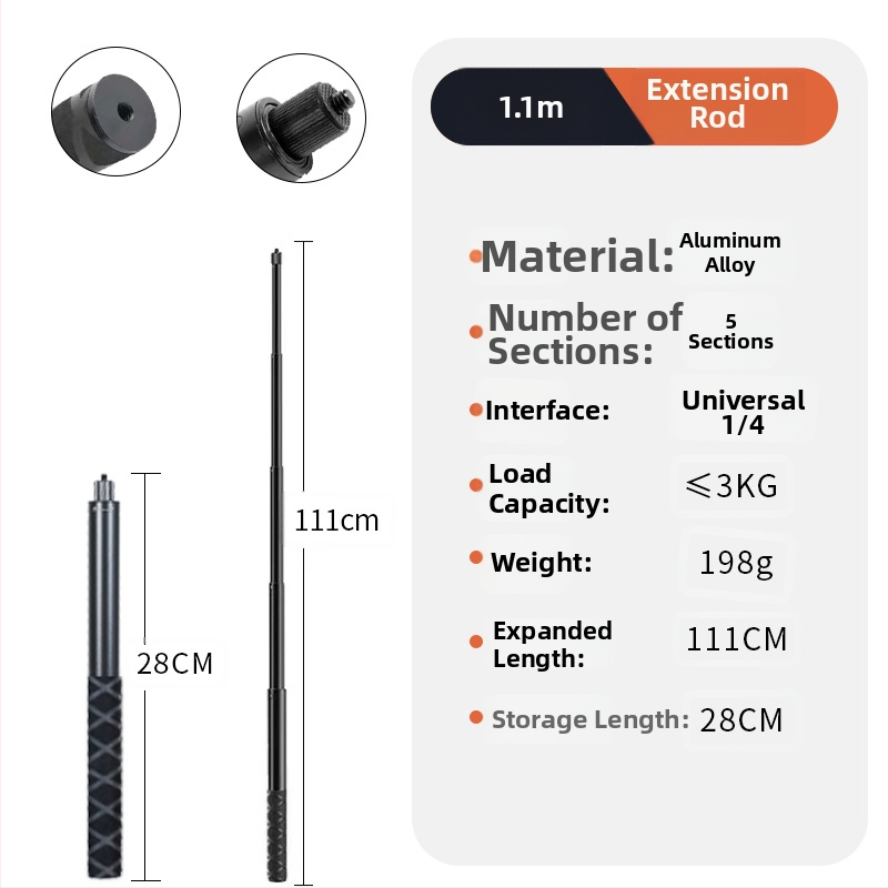 Bullet Time selfie stick fogó forgó felvétellel, 5 részű alumínium ötvözet, teherbírás 2–5 kg