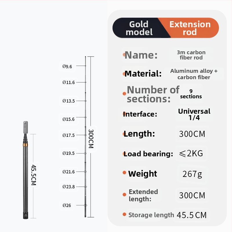 Bullet Time selfie stick fogó forgó felvétellel, 5 részű alumínium ötvözet, teherbírás 2–5 kg