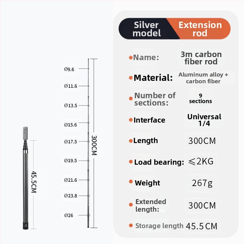 Bullet Time selfie stick fogó forgó felvétellel, 5 részű alumínium ötvözet, teherbírás 2–5 kg