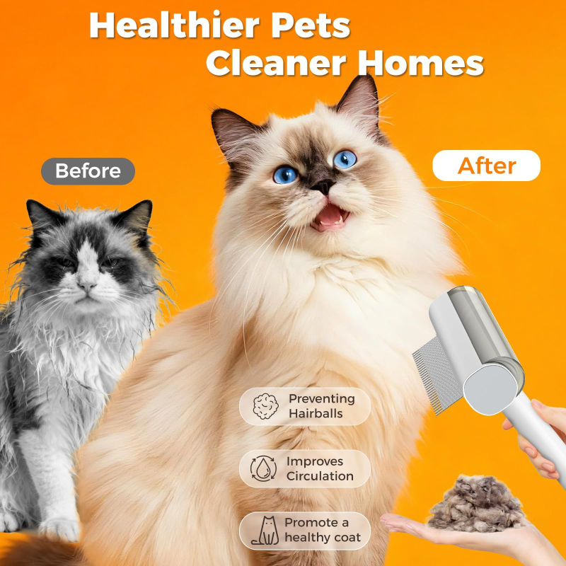Volpet/Wopet Îndepărtător de păr pentru animale de companie pentru pisici cu blană lungă — ABS, oțel inoxidabil, cauciuc, cap pătrat