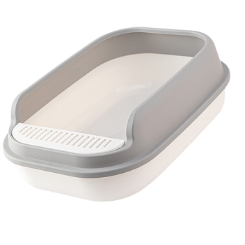 Kaķu smilšu kaste ar pusslēgtu dizainu, atvērta augšdaļa, plastmasas konstrukcija pret šļakstēšanu