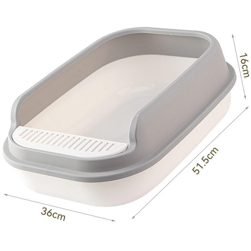 Kaķu smilšu kaste ar pusslēgtu dizainu, atvērta augšdaļa, plastmasas konstrukcija pret šļakstēšanu