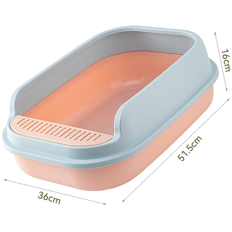 Kaķu smilšu kaste ar pusslēgtu dizainu, atvērta augšdaļa, plastmasas konstrukcija pret šļakstēšanu