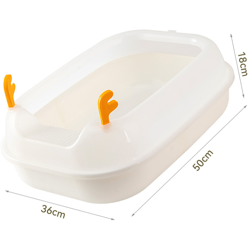 Kaķu smilšu kaste ar pusslēgtu dizainu, atvērta augšdaļa, plastmasas konstrukcija pret šļakstēšanu