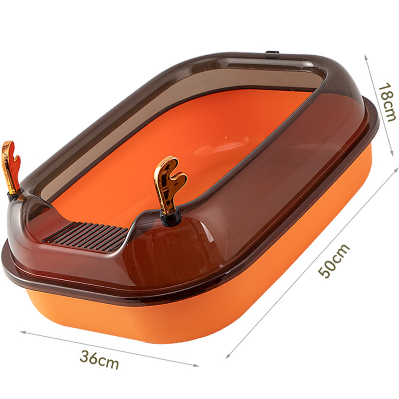 Kaķu smilšu kaste ar pusslēgtu dizainu, atvērta augšdaļa, plastmasas konstrukcija pret šļakstēšanu