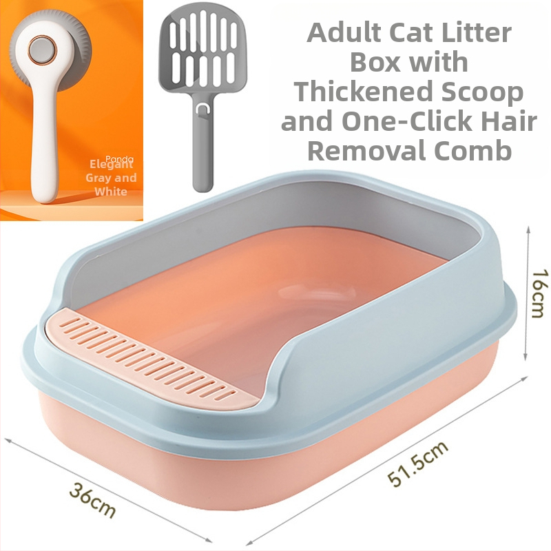 Kaķu smilšu kaste ar pusslēgtu dizainu, atvērta augšdaļa, plastmasas konstrukcija pret šļakstēšanu