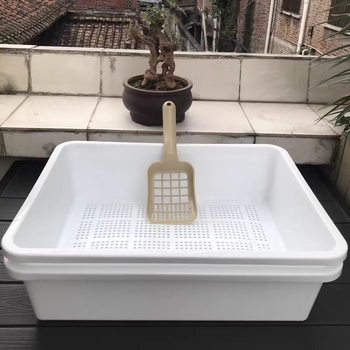 Кутия за котешки пясък, полузатворена, двуслойна, пластмасова, включена лопатка