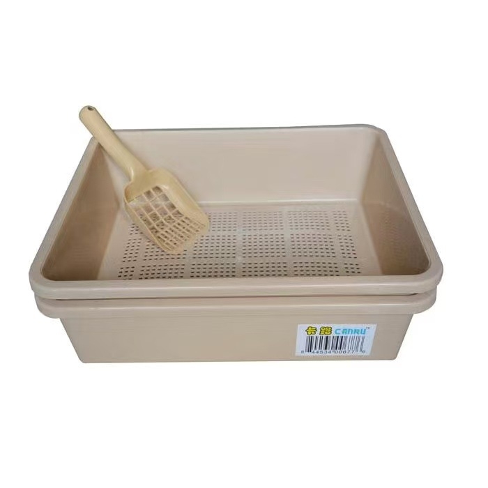 Кутия за котешки пясък, полузатворена, двуслойна, пластмасова, включена лопатка