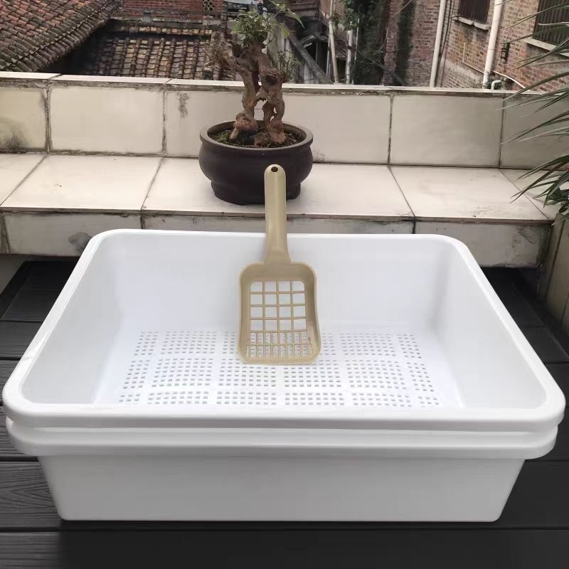 Кутия за котешки пясък, полузатворена, двуслойна, пластмасова, включена лопатка