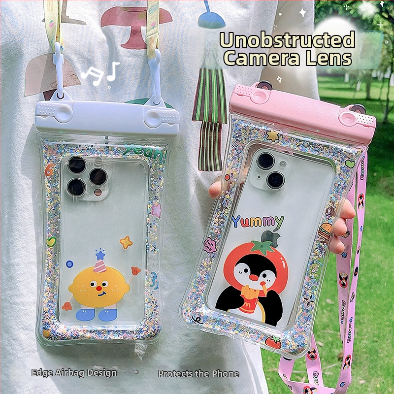 Ūdensdroša telefona soma ar dubultu aizdari un auduma auklu – PVC noslēgta soma ar skārienjūtīgu ekrānu mobilajiem tālruņiem (Kods Lh003)