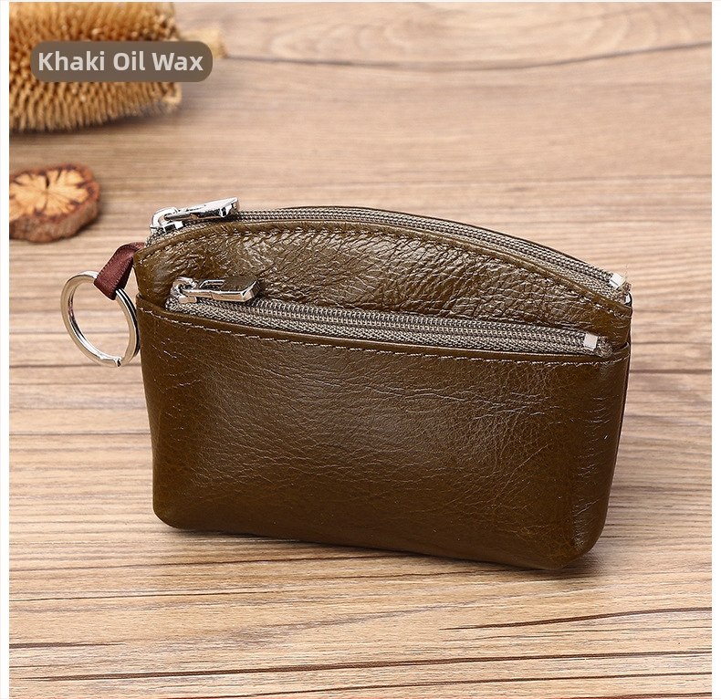 Portofel monedă din piele naturală, din piele de vită de prim strat, cu compartimente pentru monede, carduri și chei — stil urban