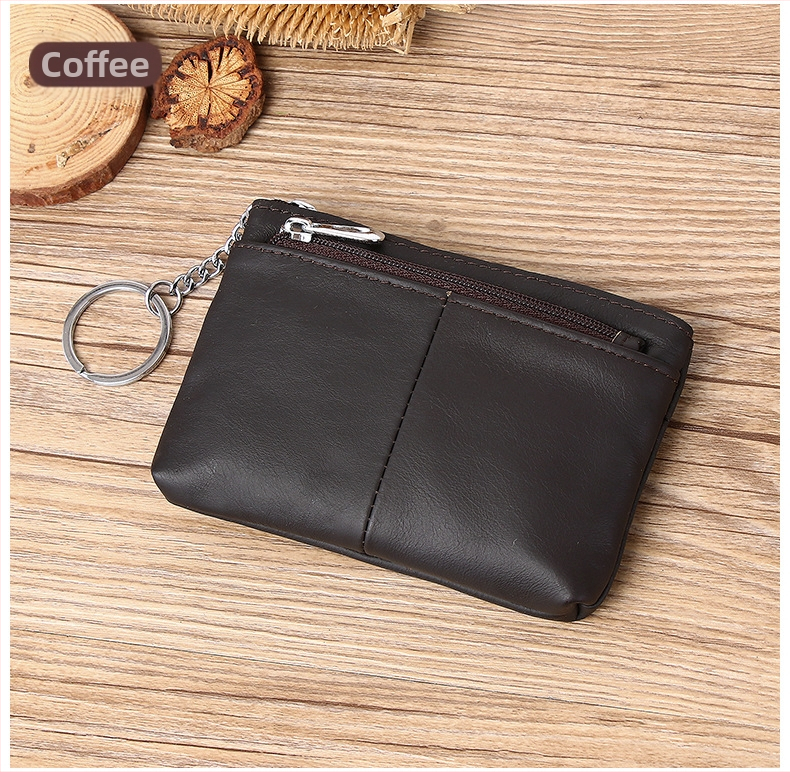 Portofel monedă din piele naturală, din piele de vită de prim strat, cu compartimente pentru monede, carduri și chei — stil urban