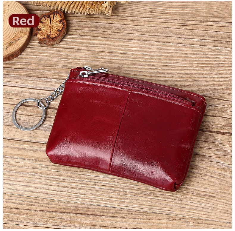 Portofel monedă din piele naturală, din piele de vită de prim strat, cu compartimente pentru monede, carduri și chei — stil urban