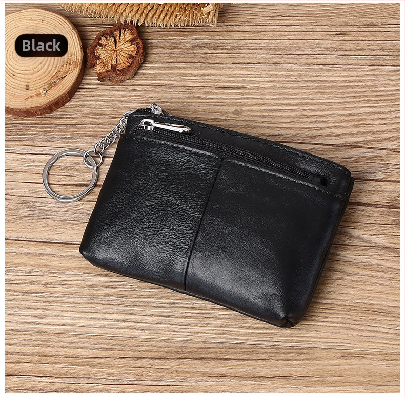 Portofel monedă din piele naturală, din piele de vită de prim strat, cu compartimente pentru monede, carduri și chei — stil urban