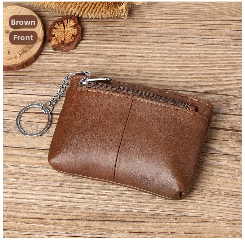 Portofel monedă din piele naturală, din piele de vită de prim strat, cu compartimente pentru monede, carduri și chei — stil urban