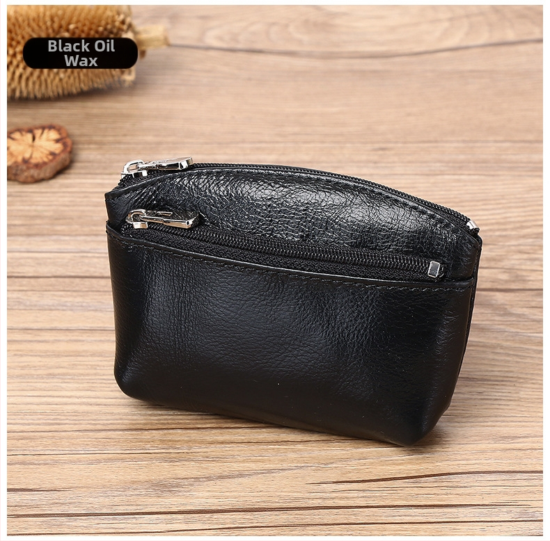 Portofel monedă din piele naturală, din piele de vită de prim strat, cu compartimente pentru monede, carduri și chei — stil urban