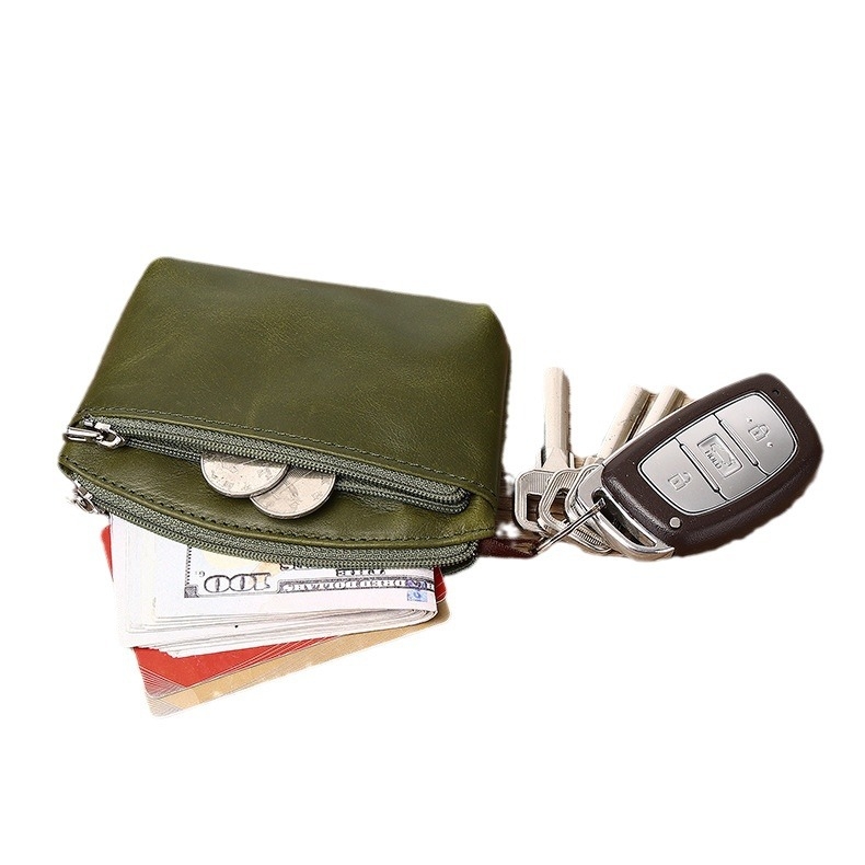 Portofel monedă din piele naturală, din piele de vită de prim strat, cu compartimente pentru monede, carduri și chei — stil urban