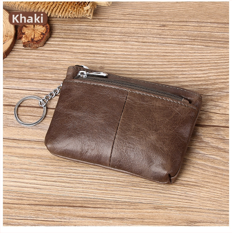 Portofel monedă din piele naturală, din piele de vită de prim strat, cu compartimente pentru monede, carduri și chei — stil urban