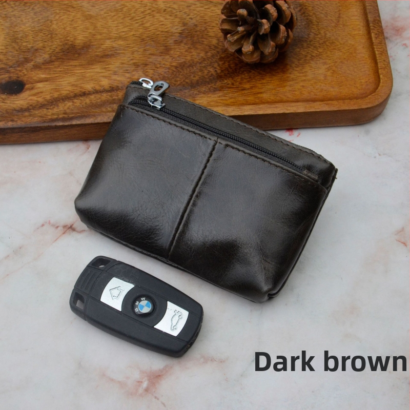 Portofel monedă din piele naturală, din piele de vită de prim strat, cu compartimente pentru monede, carduri și chei — stil urban