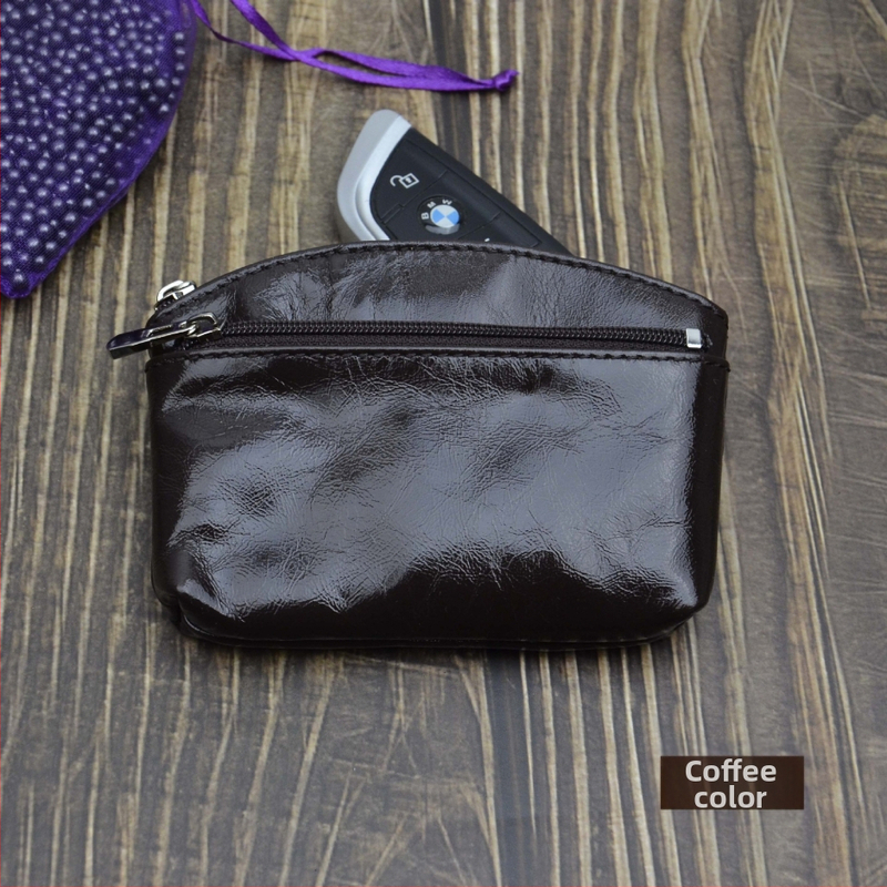 Portofel monedă din piele naturală, din piele de vită de prim strat, cu compartimente pentru monede, carduri și chei — stil urban