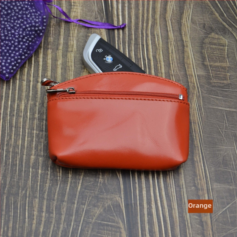 Portofel monedă din piele naturală, din piele de vită de prim strat, cu compartimente pentru monede, carduri și chei — stil urban