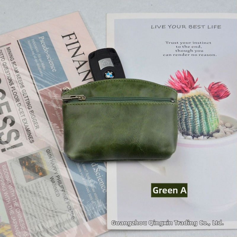 Portofel monedă din piele naturală, din piele de vită de prim strat, cu compartimente pentru monede, carduri și chei — stil urban