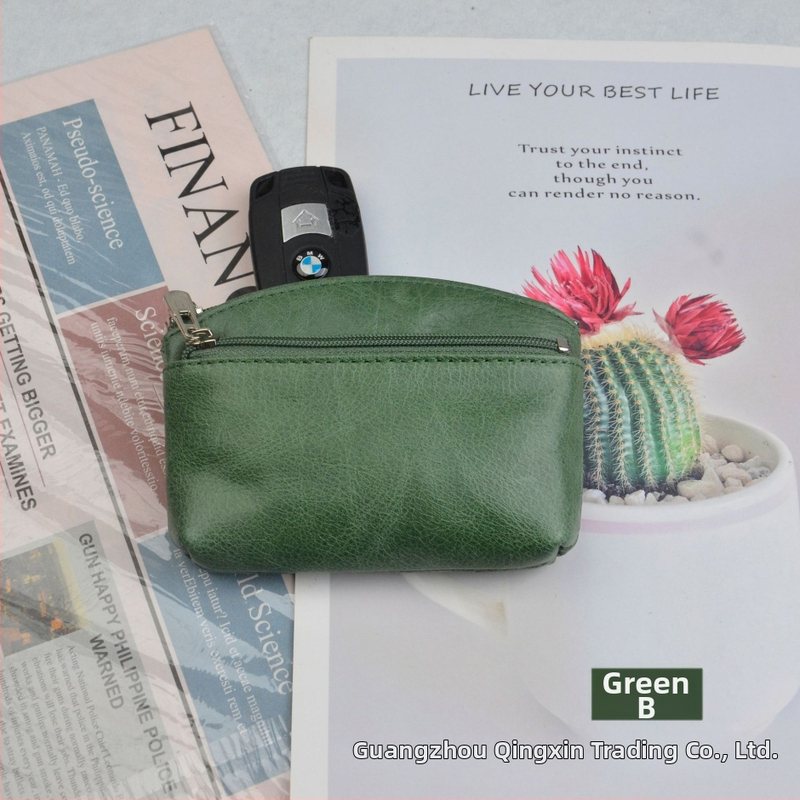 Portofel monedă din piele naturală, din piele de vită de prim strat, cu compartimente pentru monede, carduri și chei — stil urban