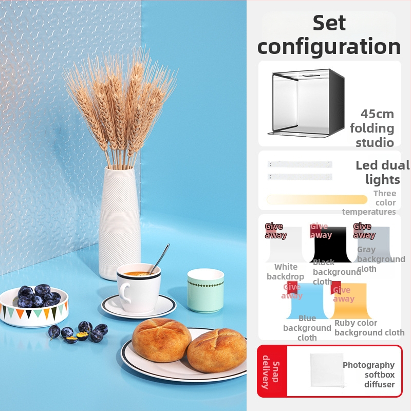 Štúdiová svetelná krabica, skladací dizajn, s panelom na pozadie pre fotografovanie šperkov