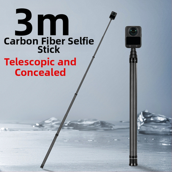 7-szakaszos teleszkópos selfie-sticka szénszálas és alumínium ötvözetből, 1/4 hüvelyk csatlakozással és action kamera kompatibilitás, teherbírás kevesebb mint 2 kg
